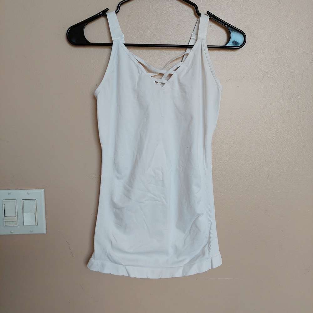 3/$5 Maternity One Size, Mom's The Word, White, Spaghetti Strap Tank Top